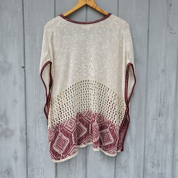 Boho Knit Kimono Wrap | Red & Cream for Layering - Picture 2 of 12